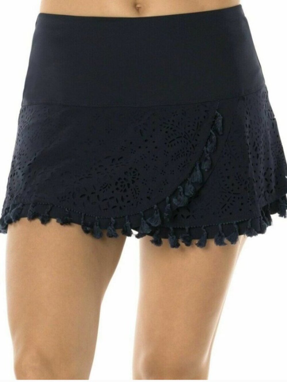 Lucky in Love Women's Navy Tassel Laser-Cut Tennis Skirt XS